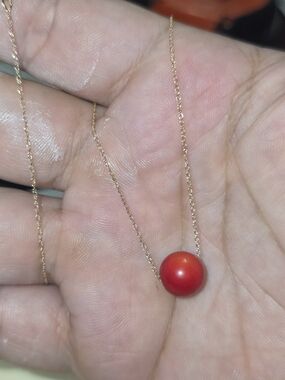 Stampd Gold Chain Necklace with Red Bead Pendant